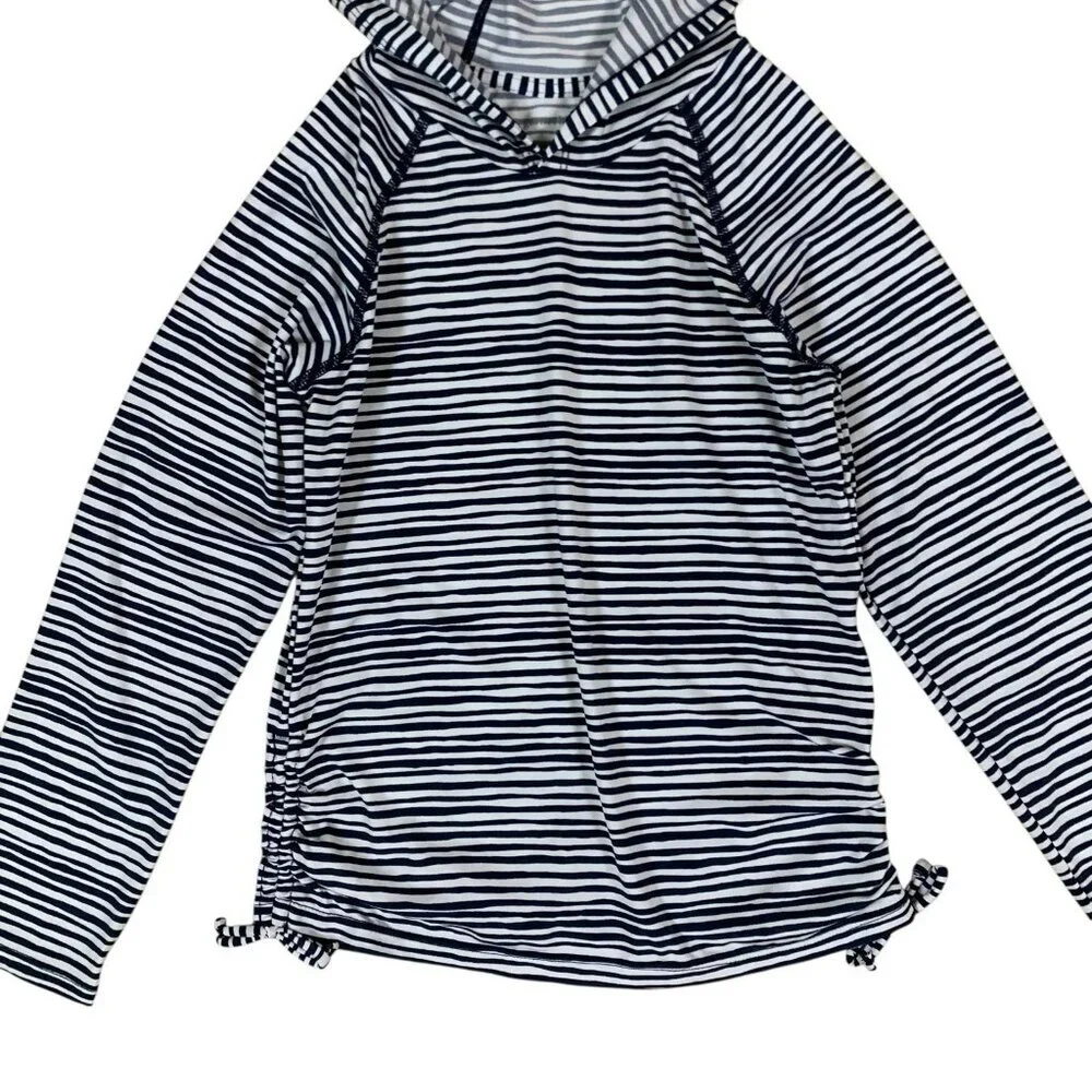 Garnet Hill‎ Kids Striped Hoodie Rash Guard 8 Navy White Long Sleeve Swim